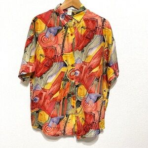 The Limited 100% SILK Vintage 90's Men Abstract Art Button down Shirt Size S